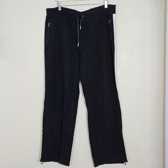 Polo Ralph Lauren Sweatpants Women XXL Black White Zip Hems Pockets Fleece Lined - Picture 1 of 16
